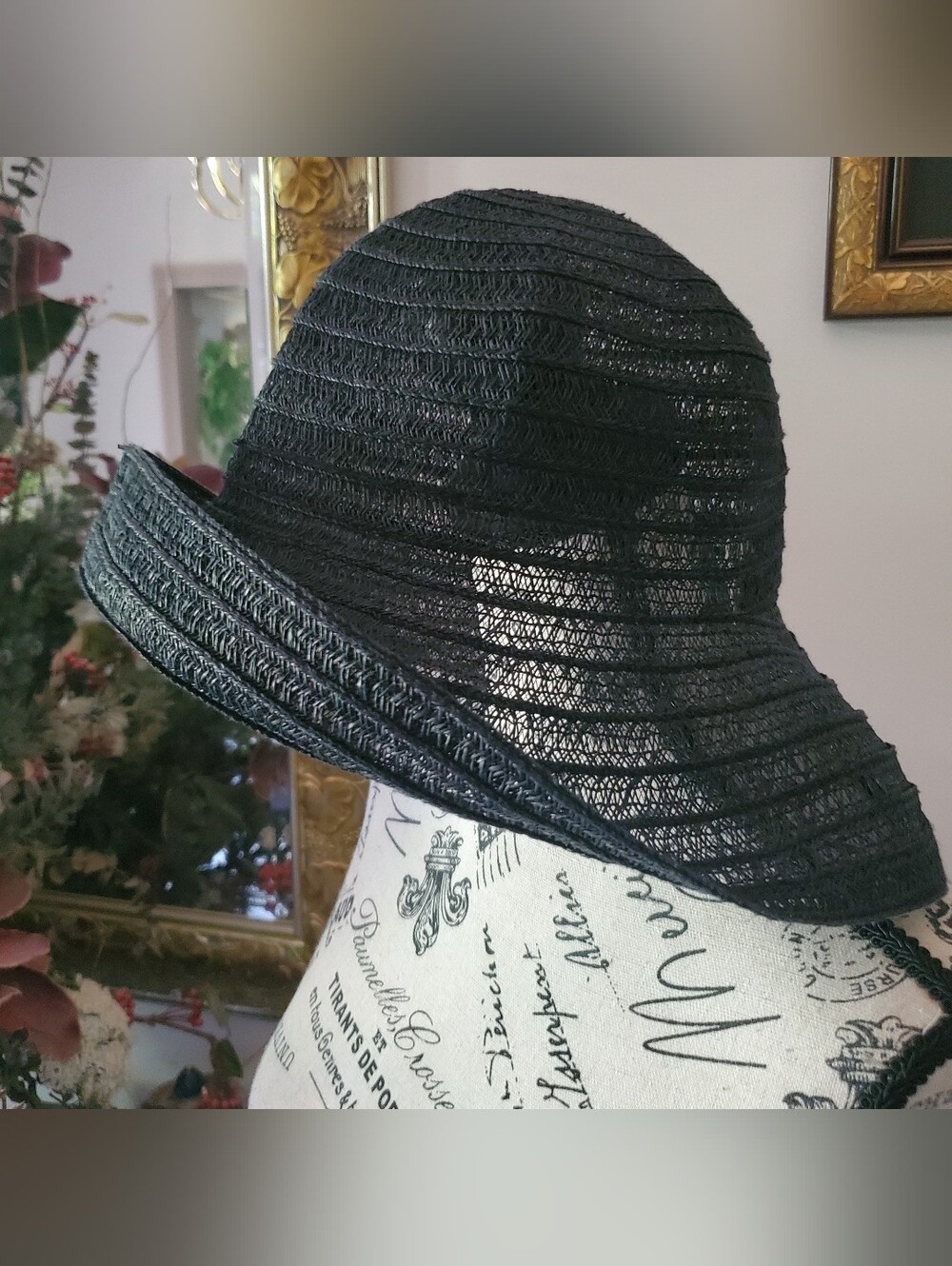 Vintage Betmar Black Paper Wide Brim Floppy Sun Hat - Picture 3 of 9